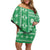 Fiji Masi All Green Off Shoulder Short Dress Tapa Pattern - Polynesian Pride
