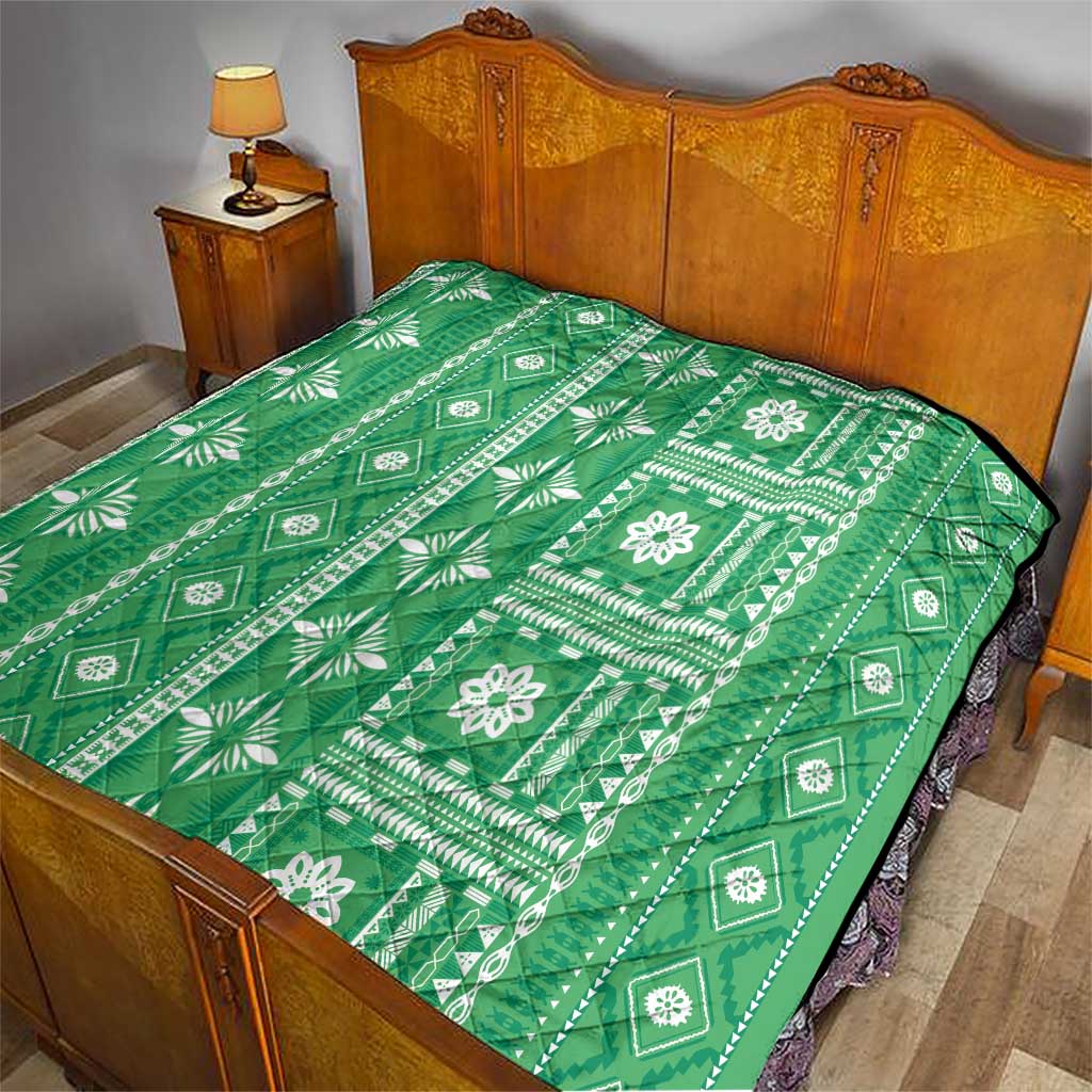 Fiji Masi All Green Quilt Tapa Pattern - Polynesian Pride
