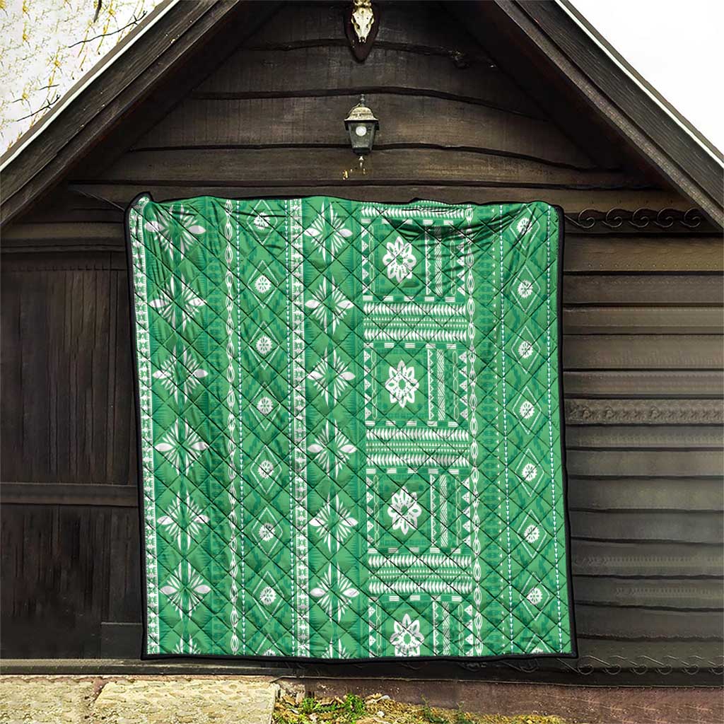 Fiji Masi All Green Quilt Tapa Pattern - Polynesian Pride