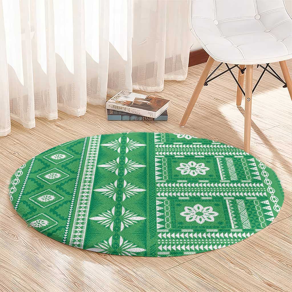 Fiji Masi All Green Round Carpet Tapa Pattern - Polynesian Pride