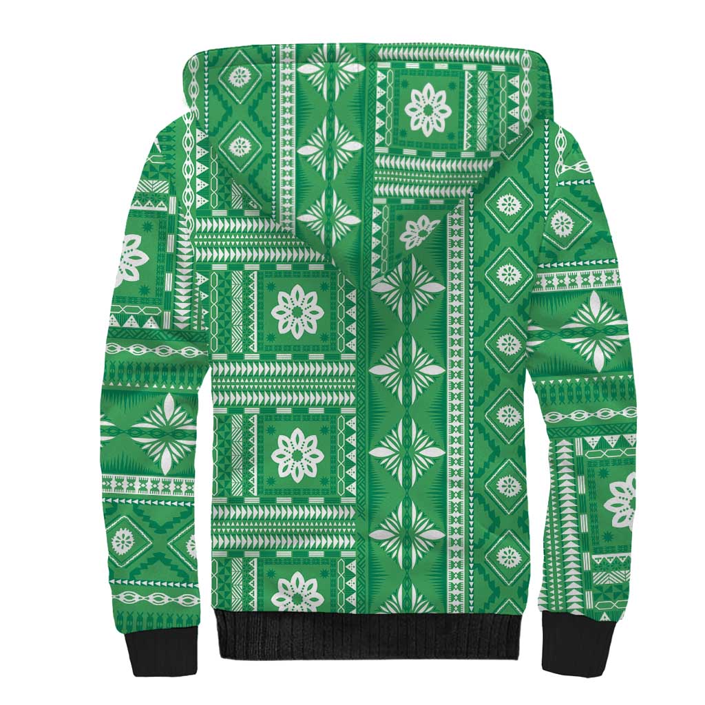 Fiji Masi All Green Sherpa Hoodie Tapa Pattern - Polynesian Pride