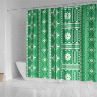 Fiji Masi All Green Shower Curtain Tapa Pattern - Polynesian Pride