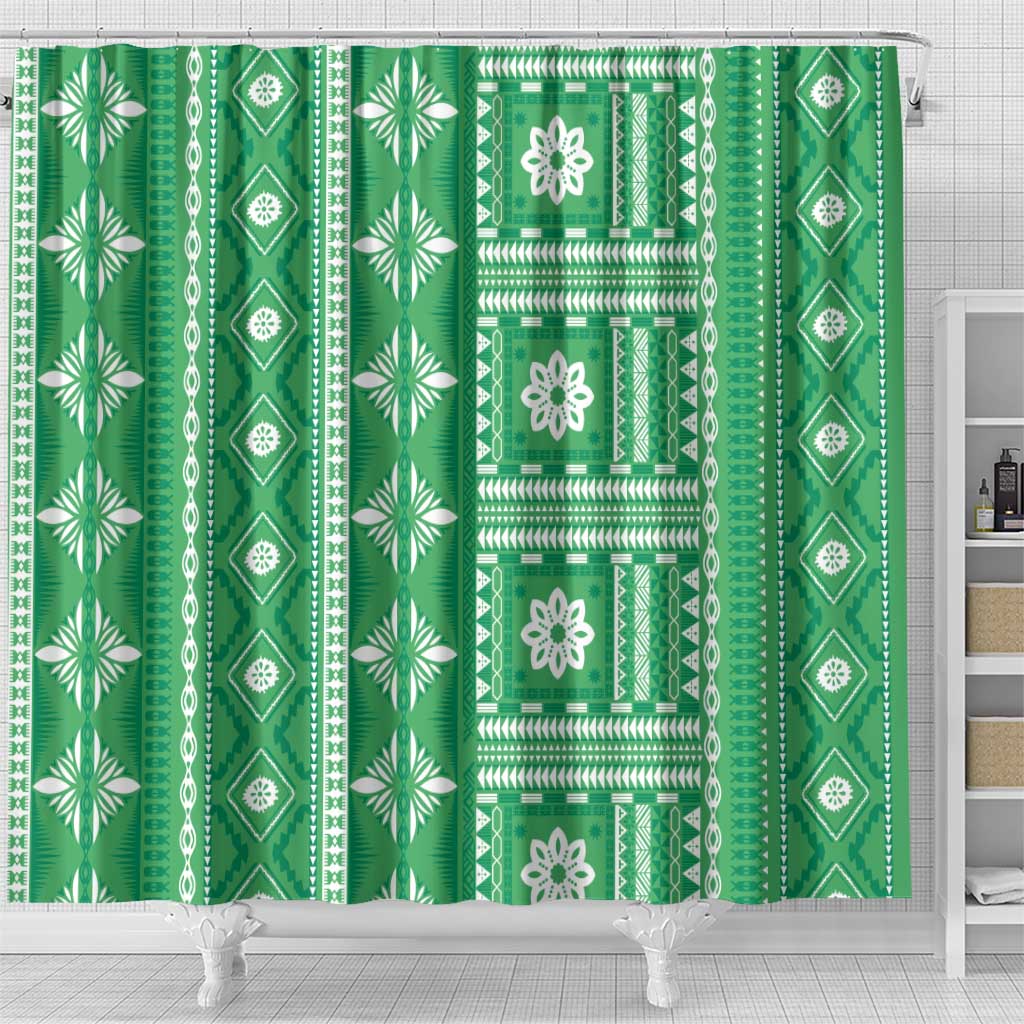 Fiji Masi All Green Shower Curtain Tapa Pattern - Polynesian Pride
