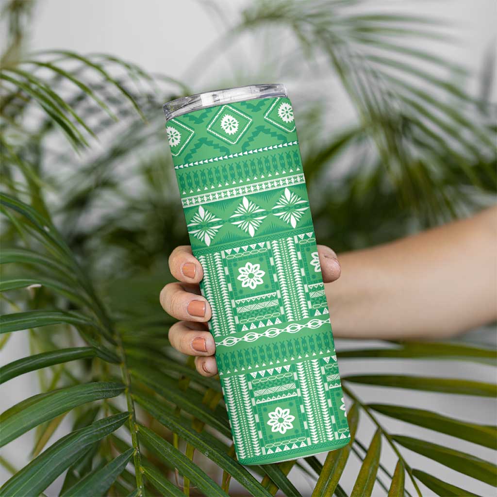 Fiji Masi All Green Skinny Tumbler Tapa Pattern - Polynesian Pride