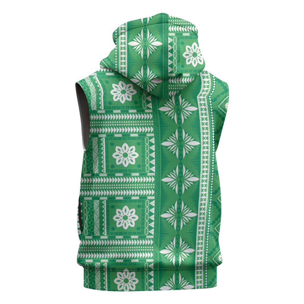 Fiji Masi All Green Sleeveless Hoodie Tapa Pattern - Polynesian Pride