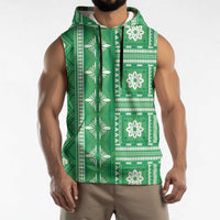 Fiji Masi All Green Sleeveless Hoodie Tapa Pattern - Polynesian Pride