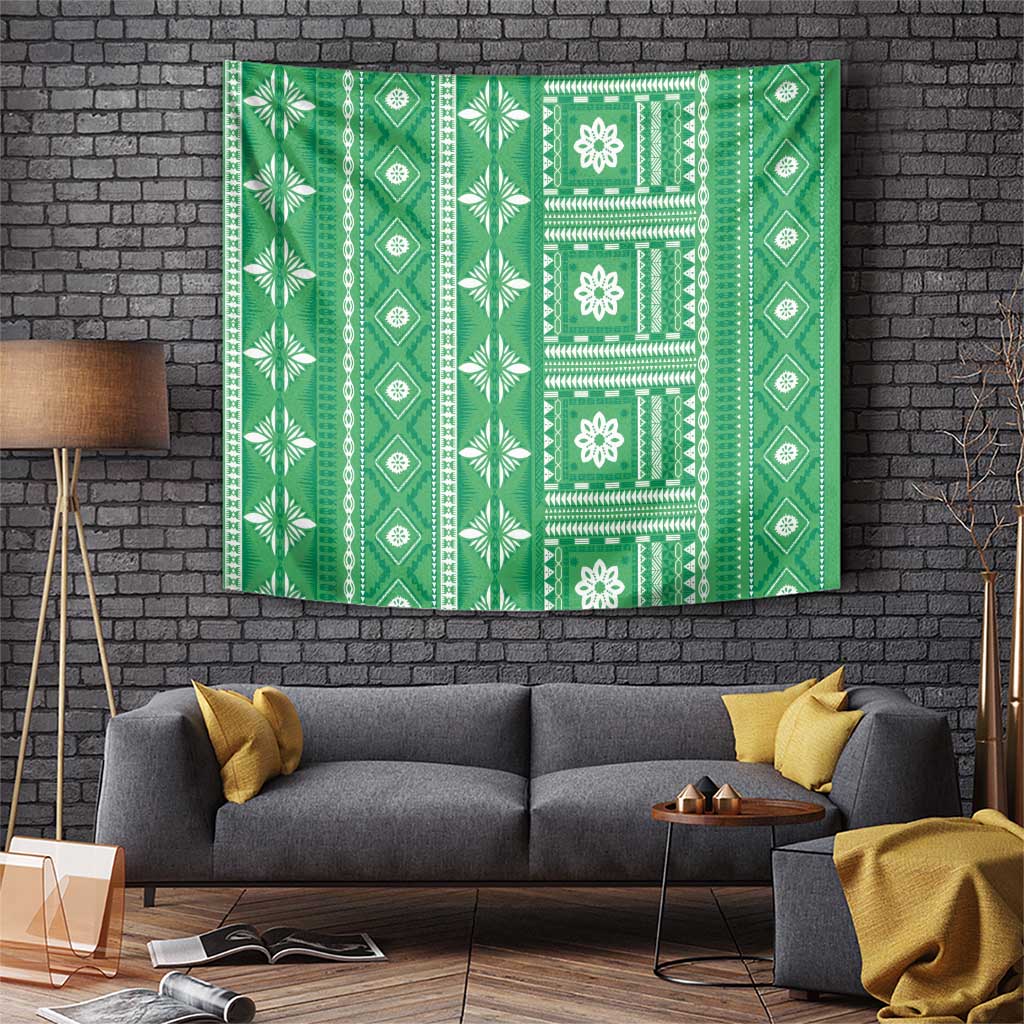 Fiji Masi All Green Tapestry Tapa Pattern - Polynesian Pride