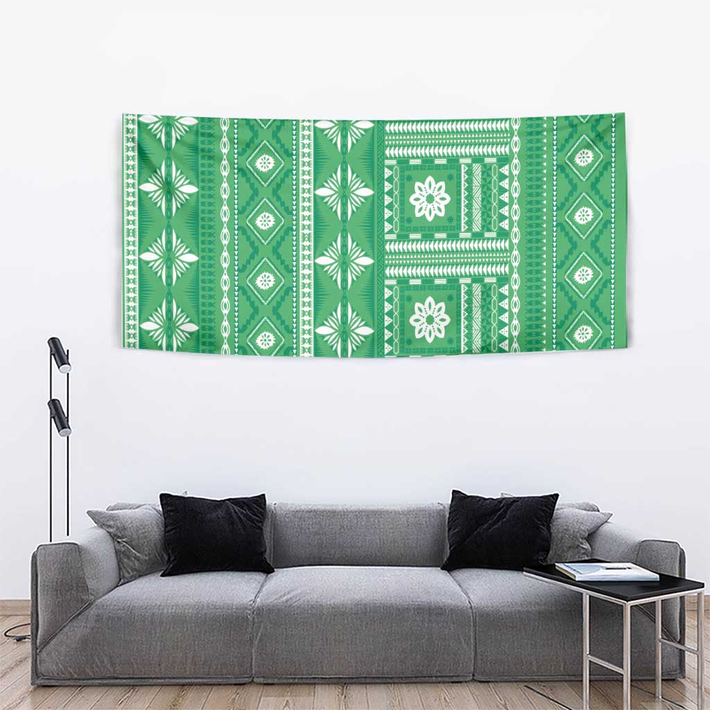 Fiji Masi All Green Tapestry Tapa Pattern - Polynesian Pride