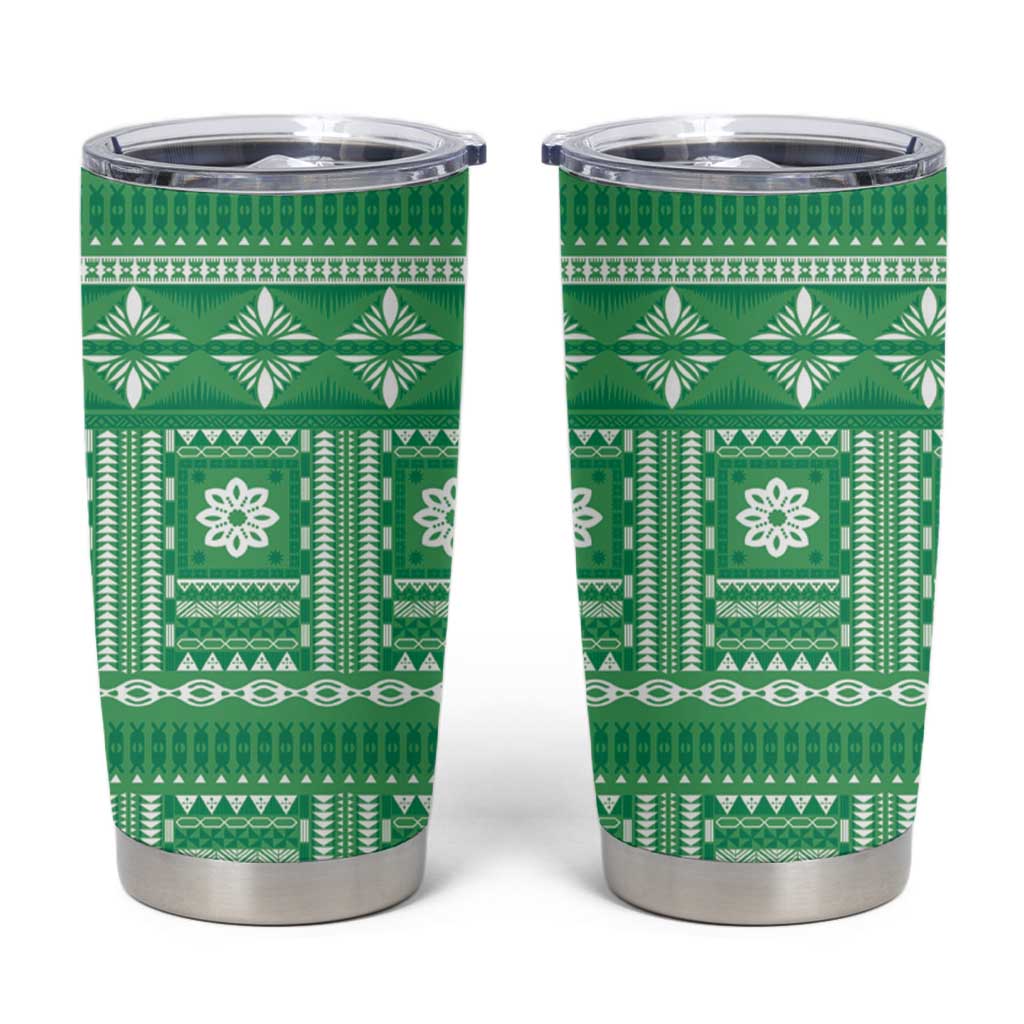 Fiji Masi All Green Tumbler Cup Tapa Pattern - Polynesian Pride