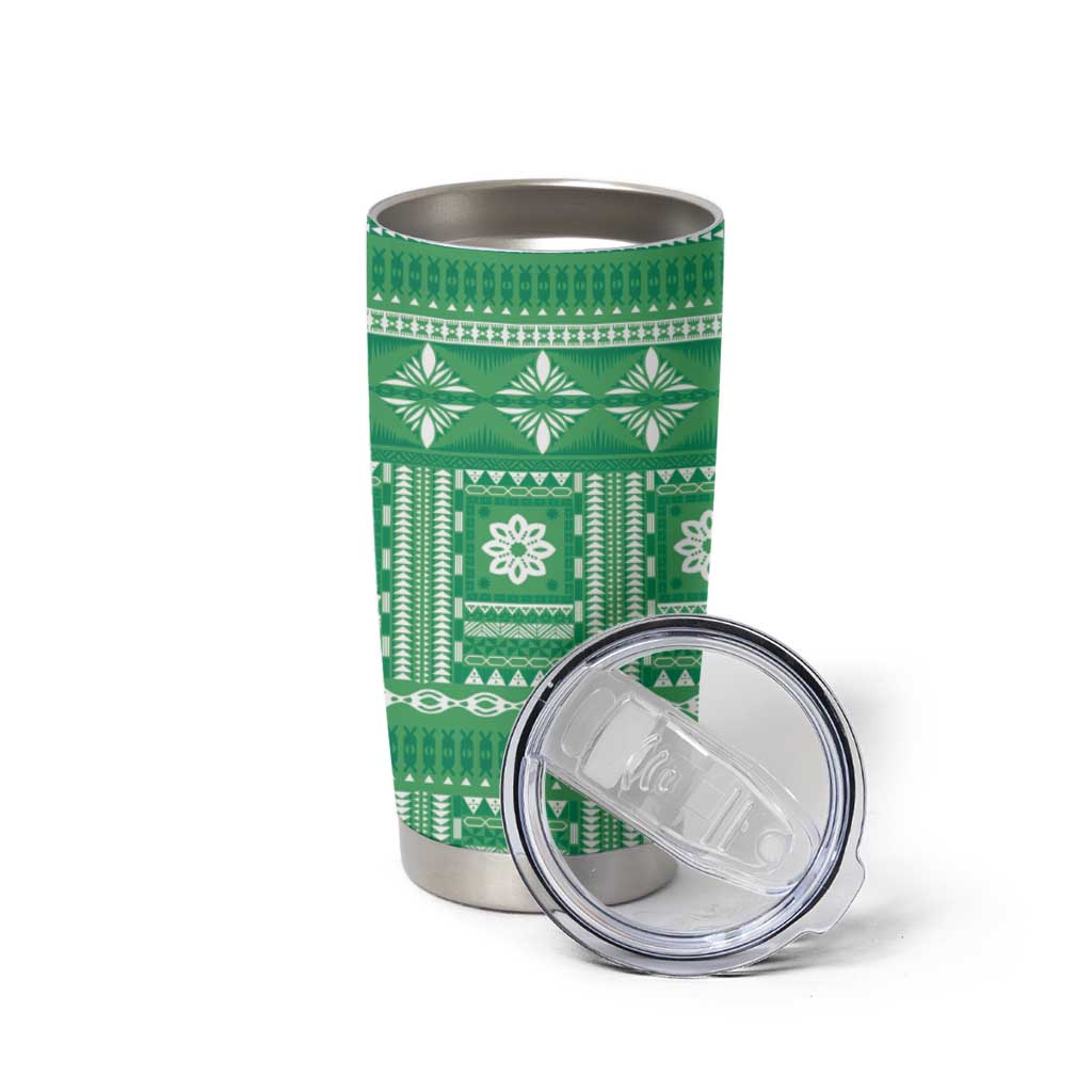 Fiji Masi All Green Tumbler Cup Tapa Pattern - Polynesian Pride