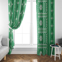 Fiji Masi All Green Window Curtain Tapa Pattern - Polynesian Pride