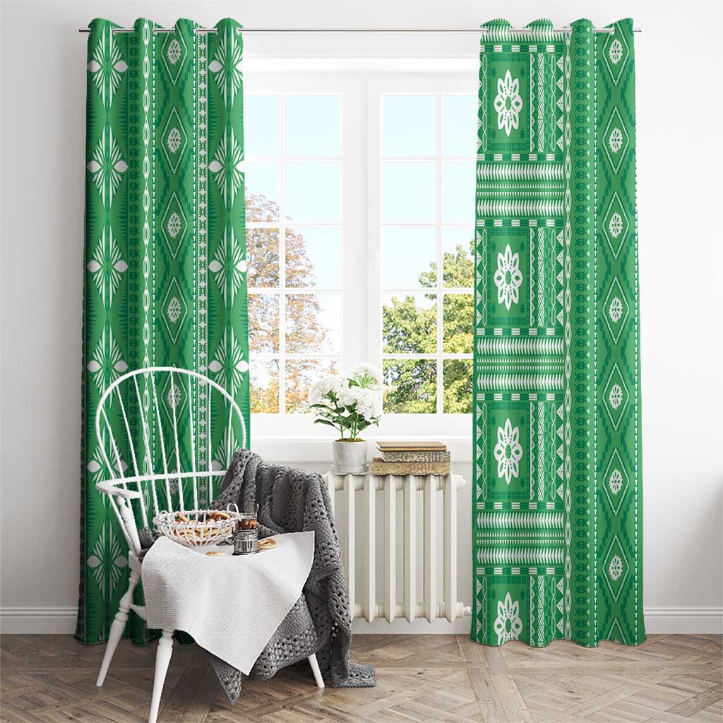 Fiji Masi All Green Window Curtain Tapa Pattern - Polynesian Pride