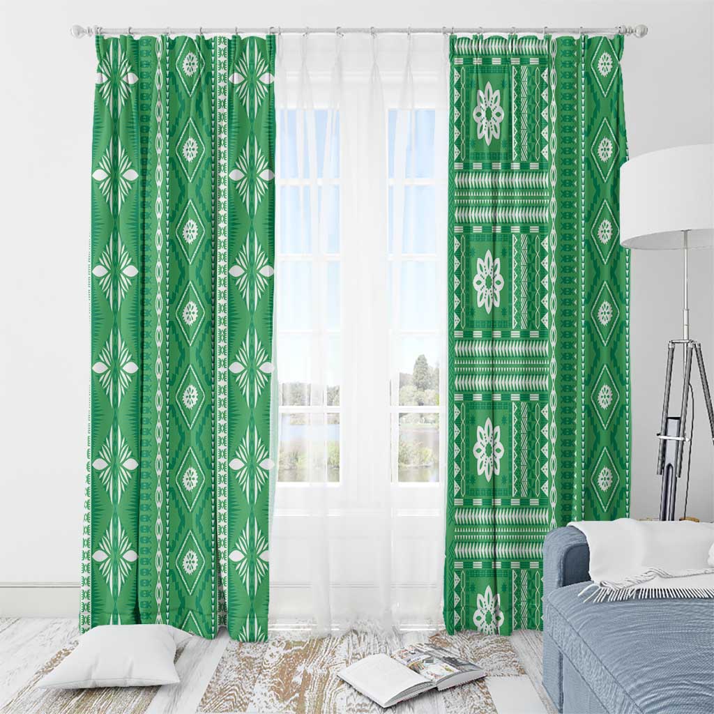 Fiji Masi All Green Window Curtain Tapa Pattern - Polynesian Pride