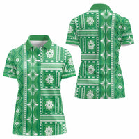 Fiji Masi All Green Women Polo Shirt Tapa Pattern - Polynesian Pride