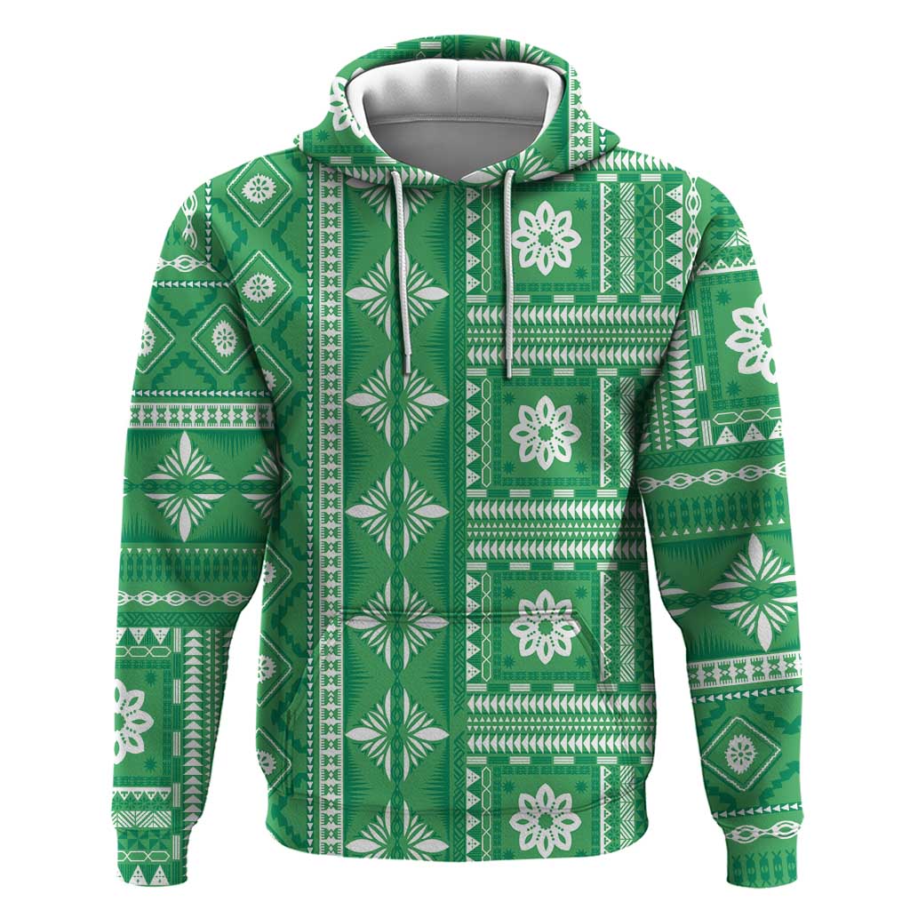 Fiji Masi All Green Zip Hoodie Tapa Pattern - Polynesian Pride