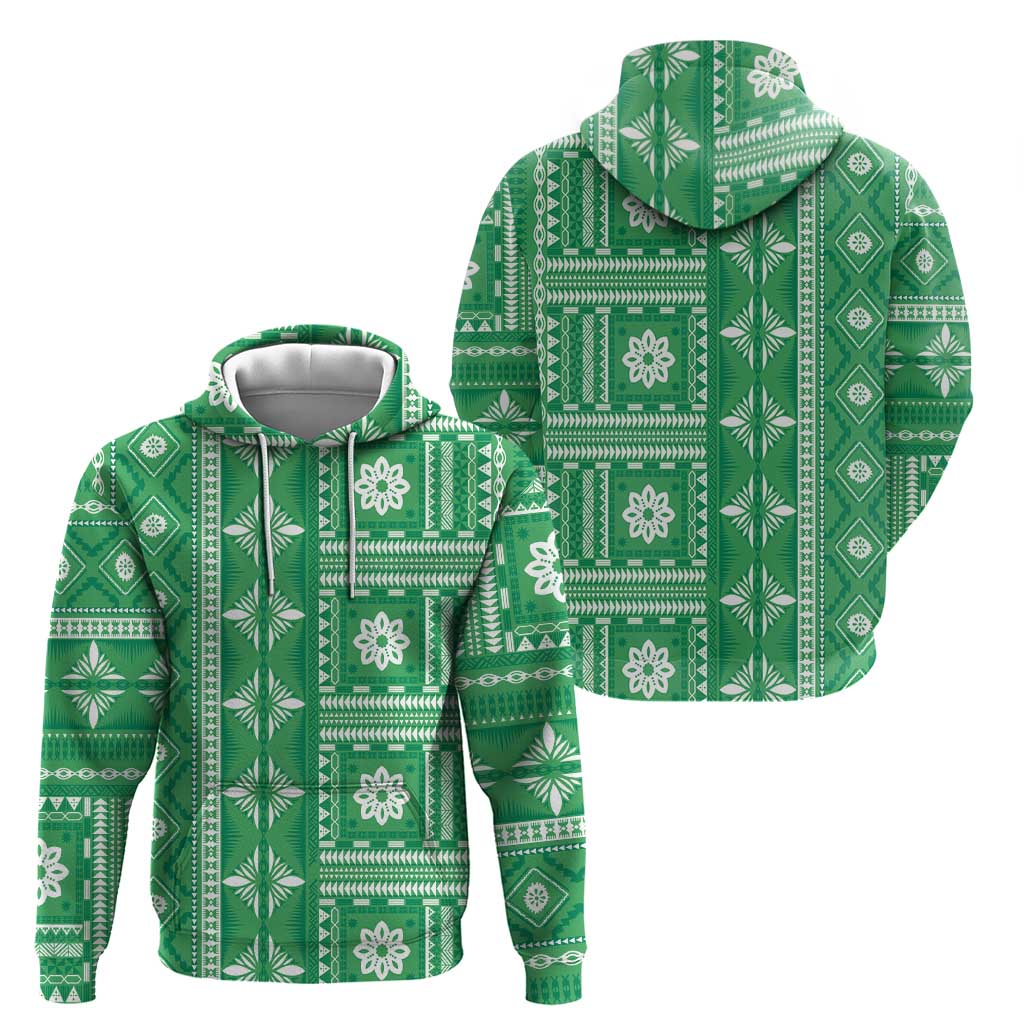 Fiji Masi All Green Zip Hoodie Tapa Pattern - Polynesian Pride