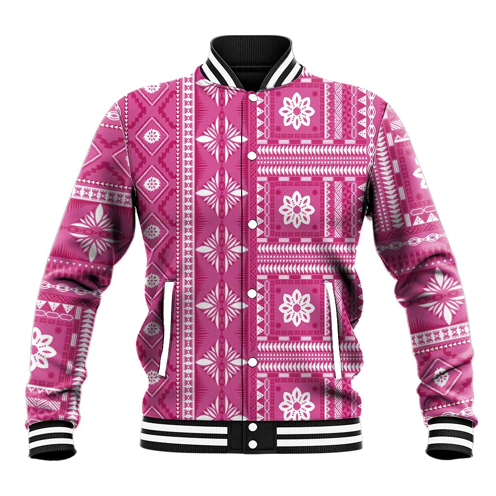 Fiji Masi All Pink Baseball Jacket Tapa Pattern - Polynesian Pride