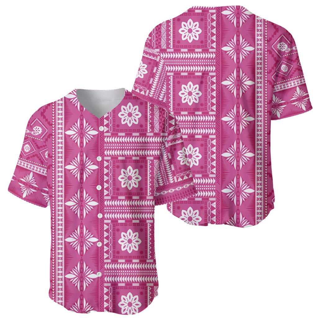 Fiji Masi All Pink Baseball Jersey Tapa Pattern - Polynesian Pride