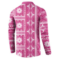 Fiji Masi All Pink Button Sweatshirt Tapa Pattern - Polynesian Pride