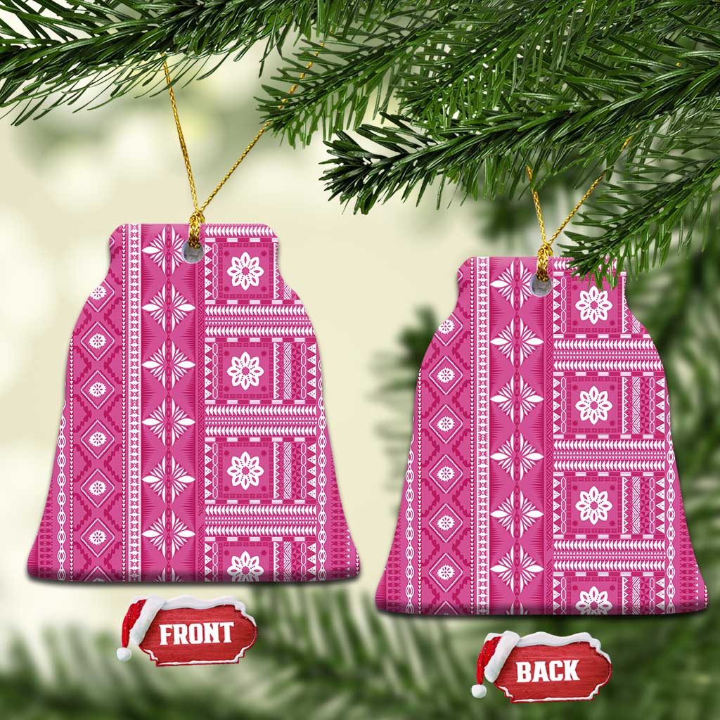 Fiji Masi All Pink Ceramic Ornament Tapa Pattern - Polynesian Pride