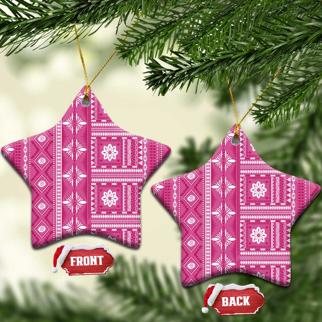 Fiji Masi All Pink Ceramic Ornament Tapa Pattern - Polynesian Pride