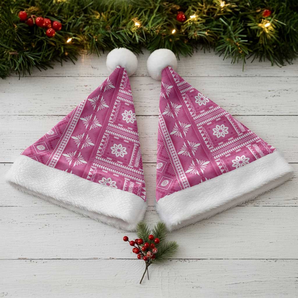 Fiji Masi All Pink Christmas Santa Hat Tapa Pattern - Polynesian Pride