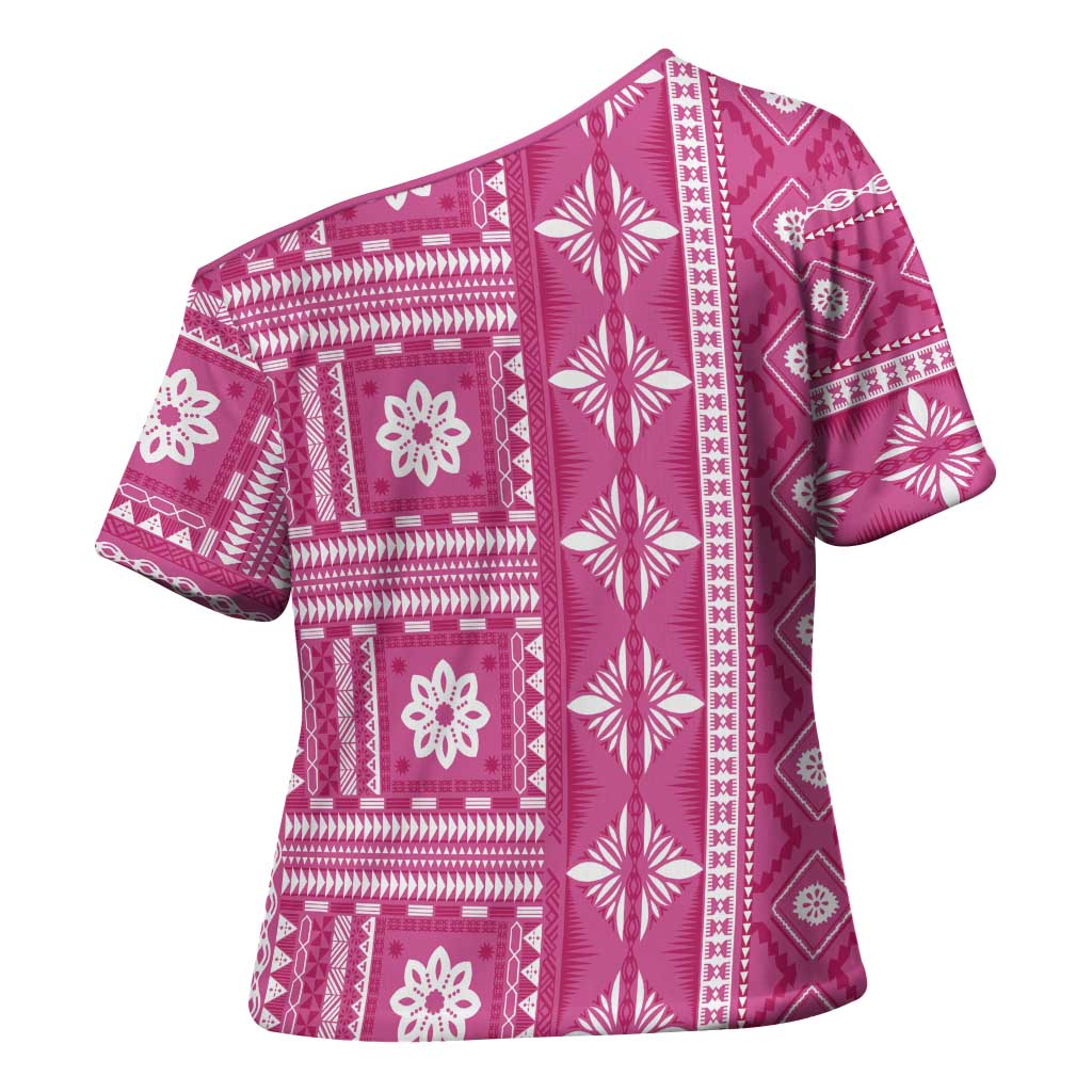 Fiji Masi All Pink Cross Shoulder Shirt Tapa Pattern - Polynesian Pride