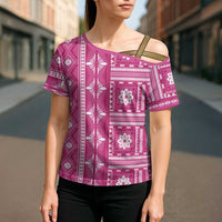 Fiji Masi All Pink Cross Shoulder Shirt Tapa Pattern - Polynesian Pride