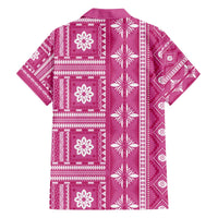 Fiji Masi All Pink Family Matching Off The Shoulder Long Sleeve Dress and Hawaiian Shirt Tapa Pattern - Polynesian Pride