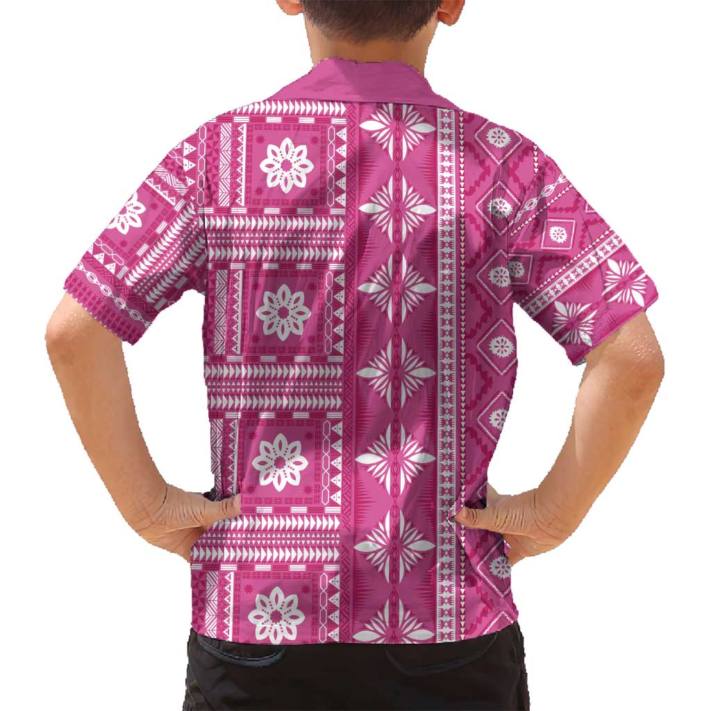 Fiji Masi All Pink Family Matching Off Shoulder Maxi Dress and Hawaiian Shirt Tapa Pattern - Polynesian Pride