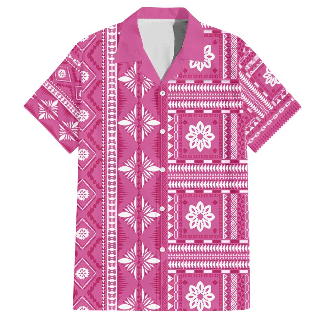 Fiji Masi All Pink Family Matching Off Shoulder Maxi Dress and Hawaiian Shirt Tapa Pattern - Polynesian Pride