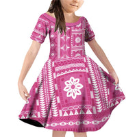 Fiji Masi All Pink Family Matching Off Shoulder Short Dress and Hawaiian Shirt Tapa Pattern - Polynesian Pride