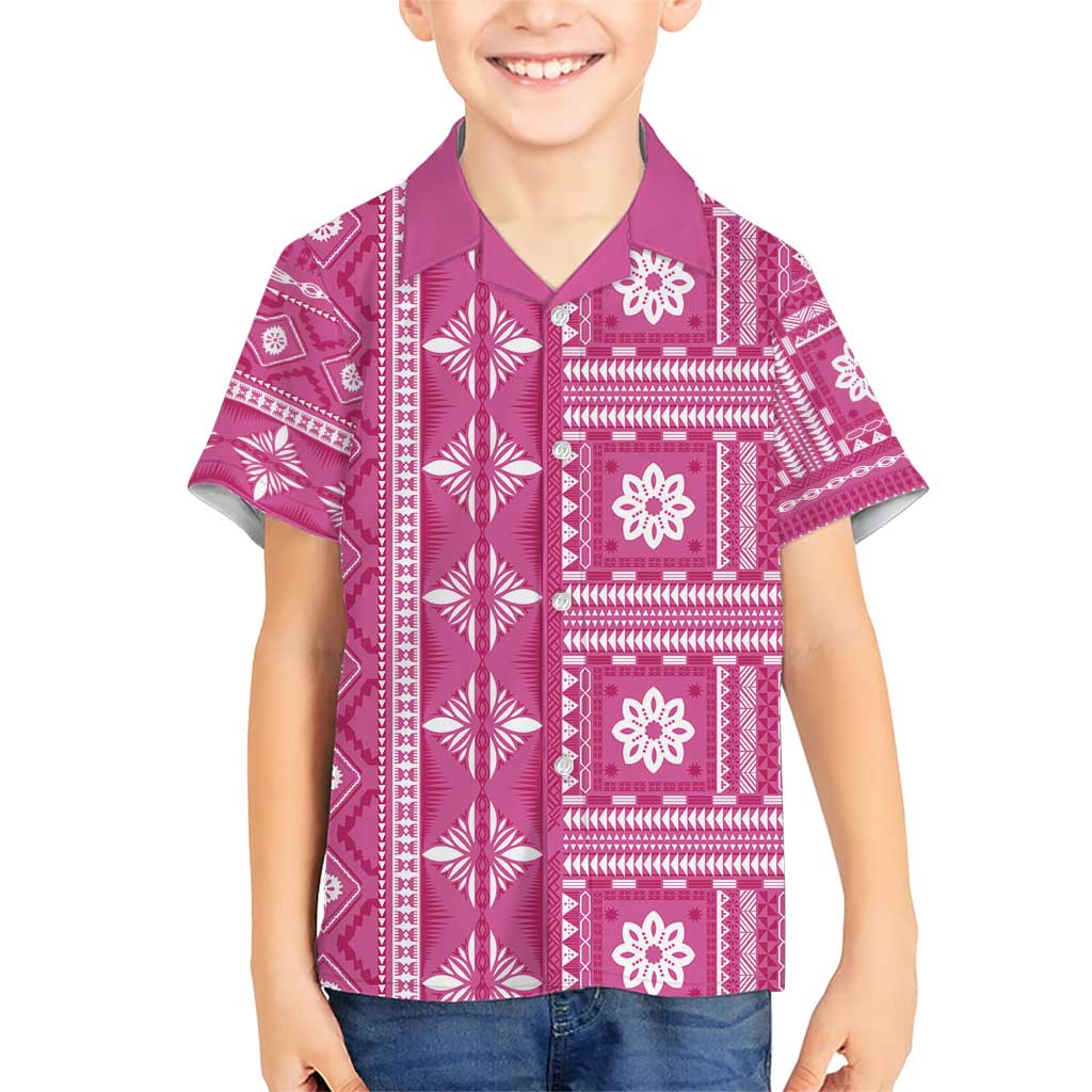 Fiji Masi All Pink Family Matching Short Sleeve Bodycon Dress and Hawaiian Shirt Tapa Pattern - Polynesian Pride