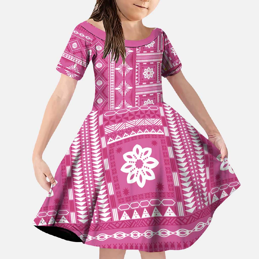 Fiji Masi All Pink Family Matching Summer Maxi Dress and Hawaiian Shirt Tapa Pattern - Polynesian Pride