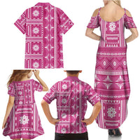 Fiji Masi All Pink Family Matching Summer Maxi Dress and Hawaiian Shirt Tapa Pattern - Polynesian Pride