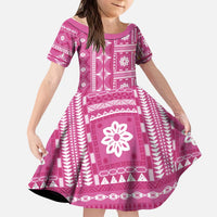 Fiji Masi All Pink Kid Short Sleeve Dress Tapa Pattern - Polynesian Pride