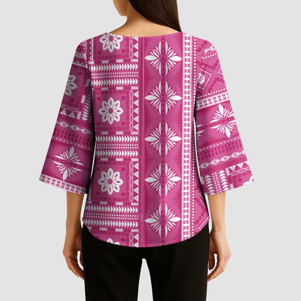 Fiji Masi All Pink Kimono Sleeve Blouse Tapa Pattern - Polynesian Pride