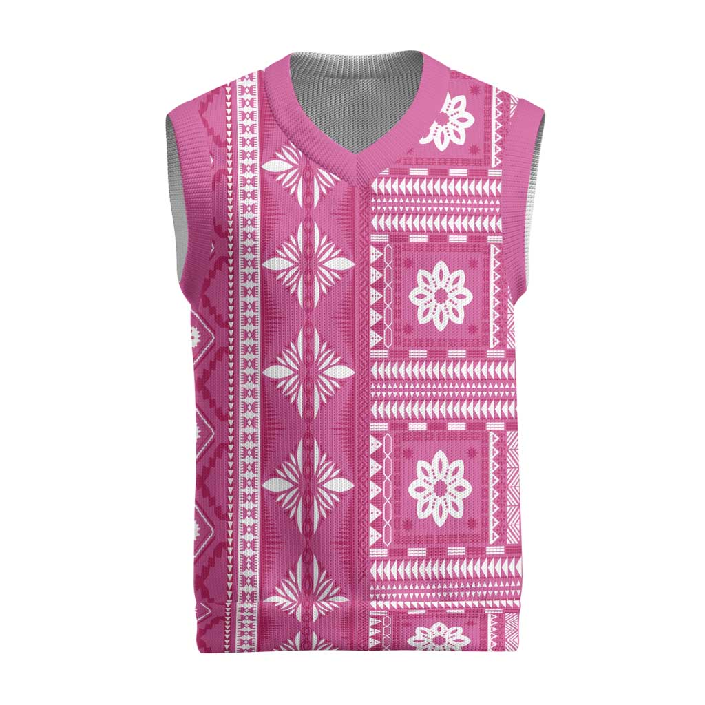 Fiji Masi All Pink Christmas Knitted V-Neck Vest Tapa Pattern - Polynesian Pride