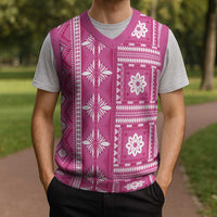Fiji Masi All Pink Christmas Knitted V-Neck Vest Tapa Pattern - Polynesian Pride