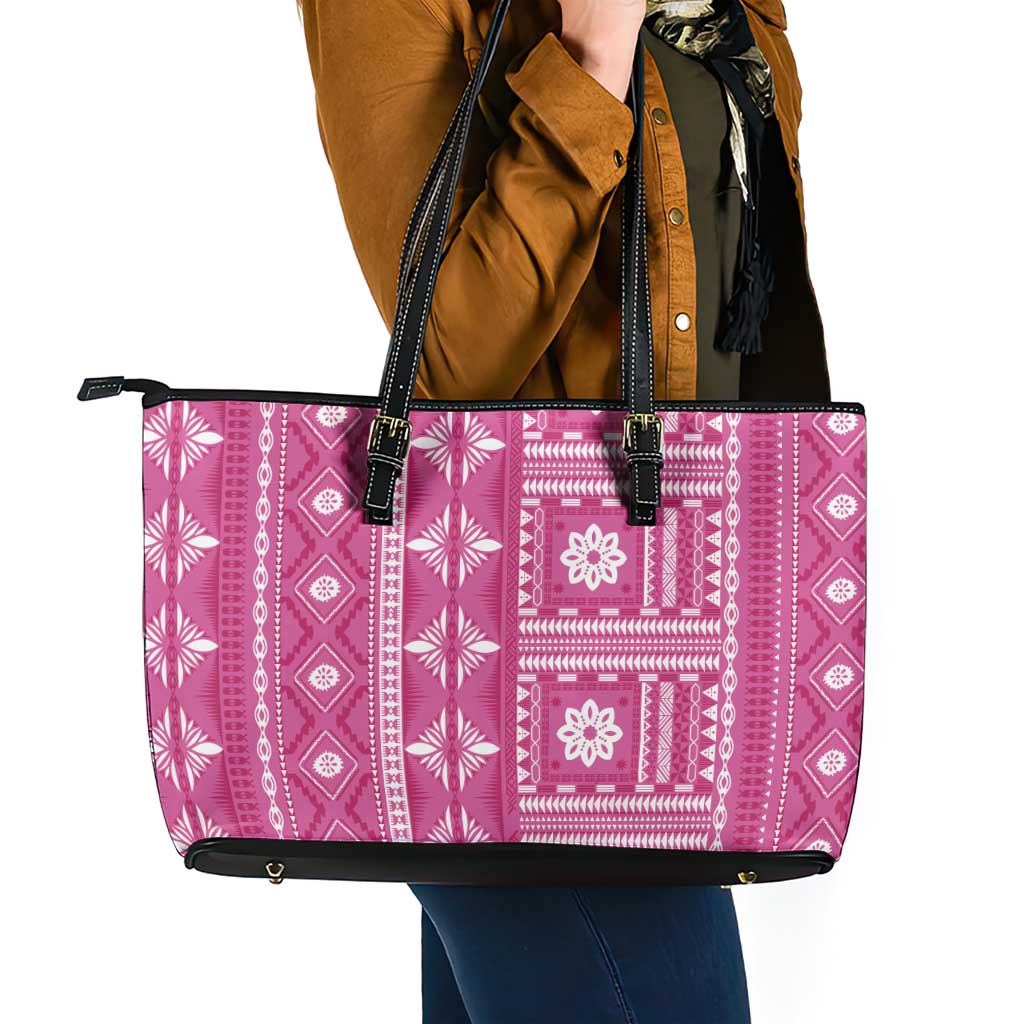 Fiji Masi All Pink Leather Tote Bag Tapa Pattern - Polynesian Pride