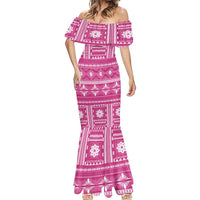Fiji Masi All Pink Mermaid Dress Tapa Pattern - Polynesian Pride