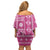 Fiji Masi All Pink Off Shoulder Short Dress Tapa Pattern - Polynesian Pride