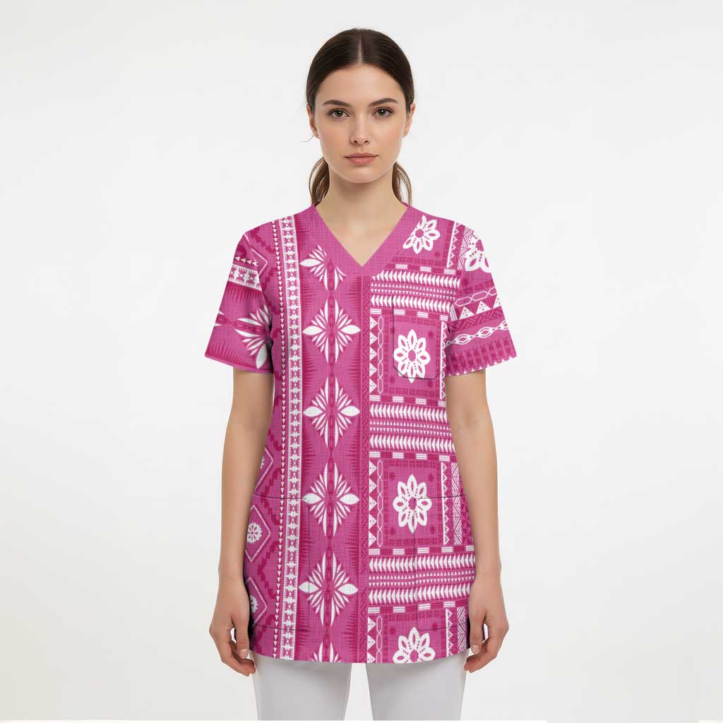 Fiji Masi All Pink Scrub Top Tapa Pattern - Polynesian Pride