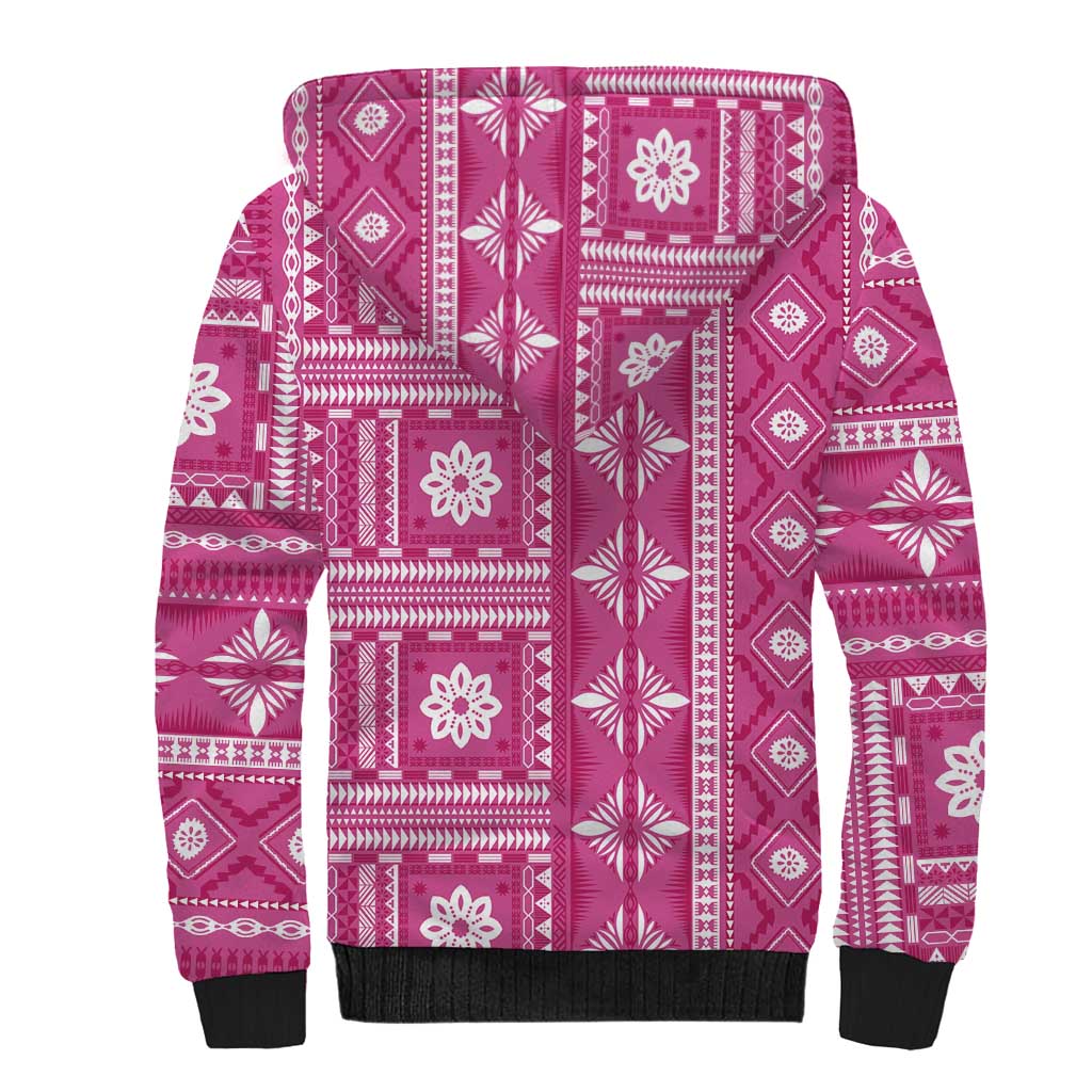 Fiji Masi All Pink Sherpa Hoodie Tapa Pattern - Polynesian Pride