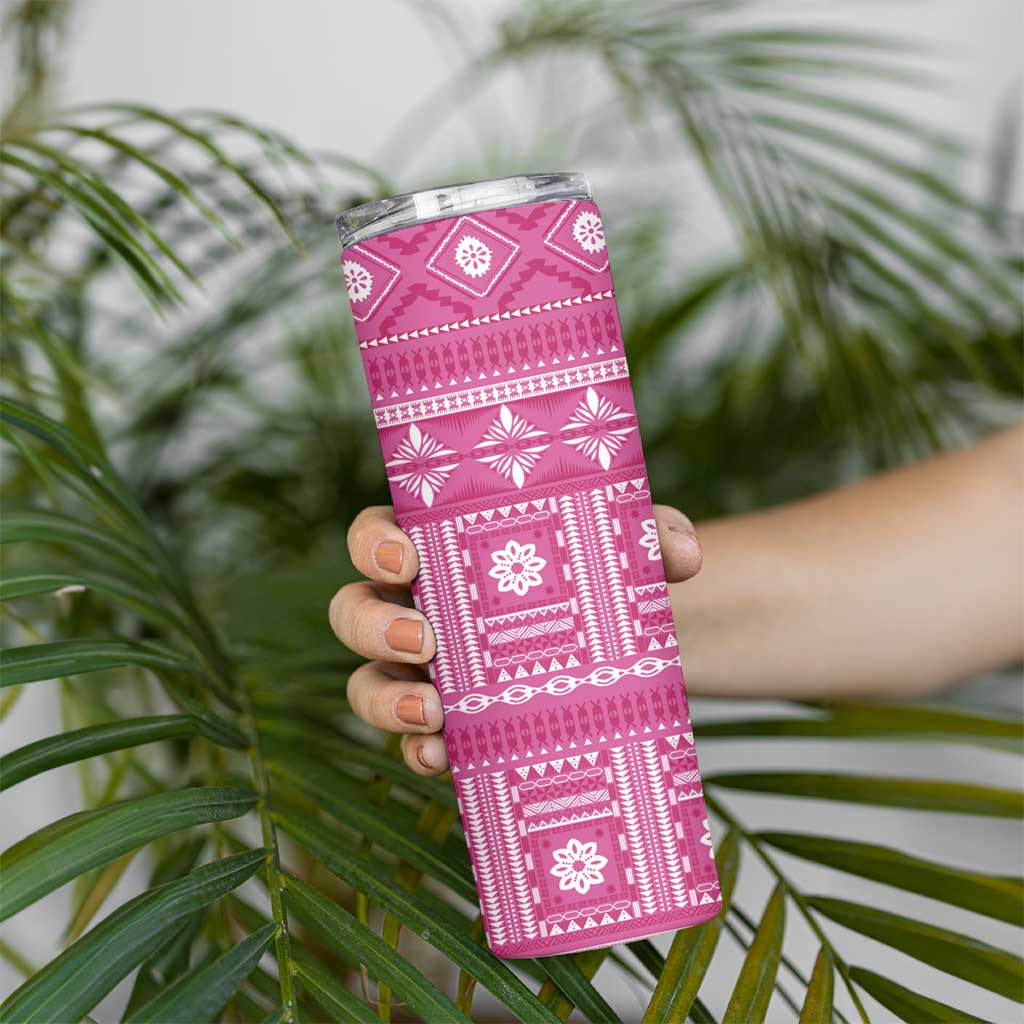 Fiji Masi All Pink Skinny Tumbler Tapa Pattern - Polynesian Pride