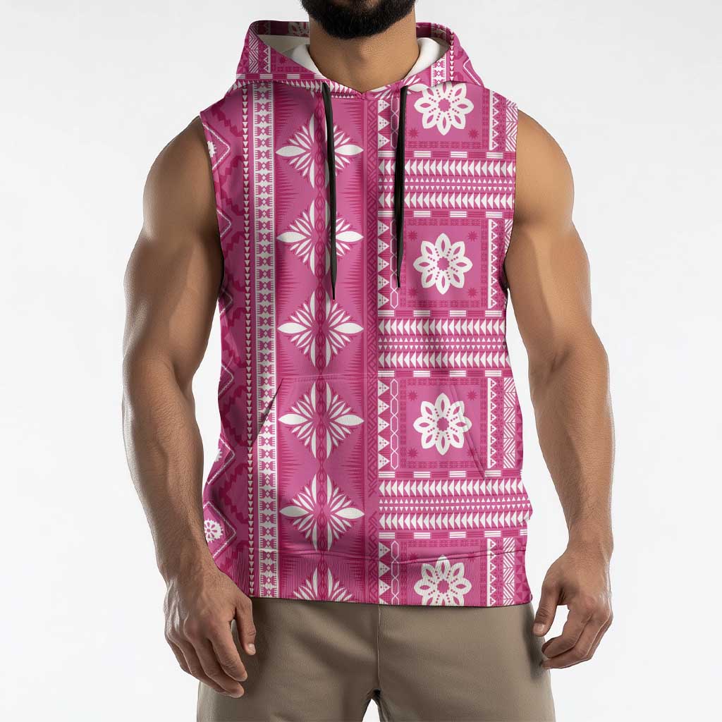 Fiji Masi All Pink Sleeveless Hoodie Tapa Pattern - Polynesian Pride