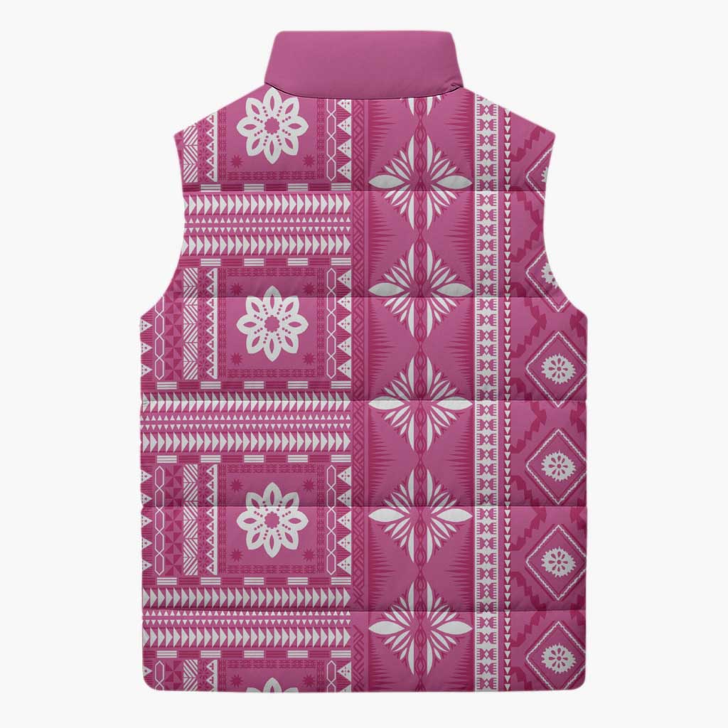 Fiji Masi All Pink Sleeveless Puffer Jacket Tapa Pattern - Polynesian Pride