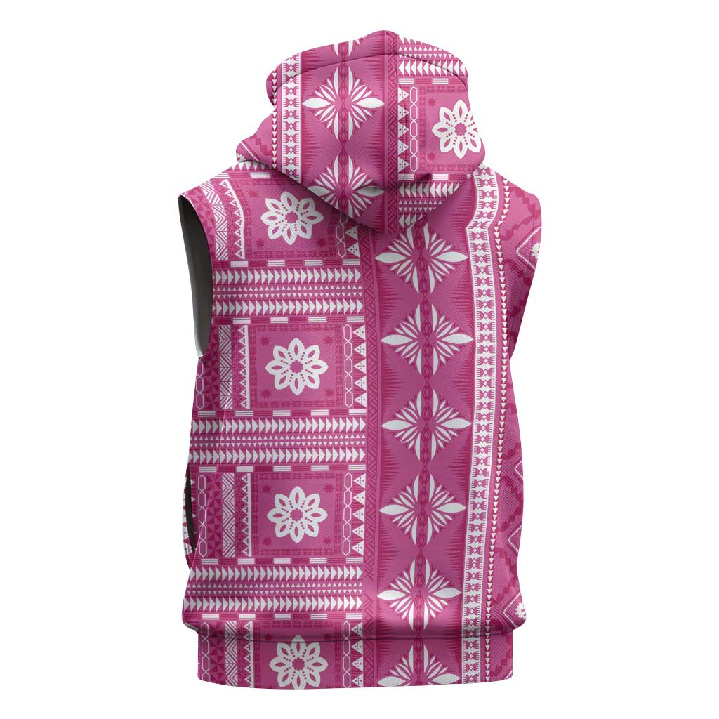 Fiji Masi All Pink Sleeveless Zip Hoodie Tapa Pattern - Polynesian Pride