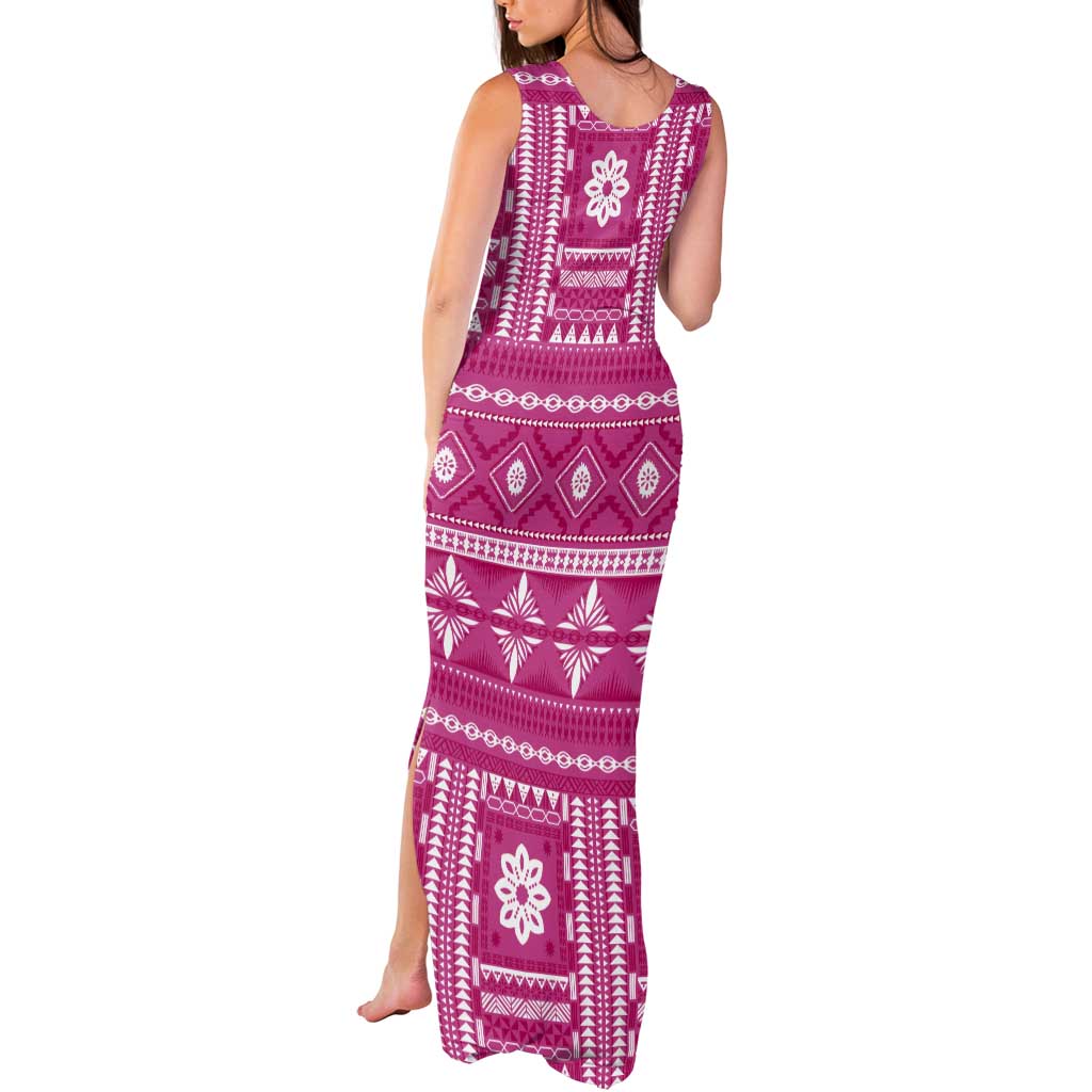 Fiji Masi All Pink Tank Maxi Dress Tapa Pattern - Polynesian Pride
