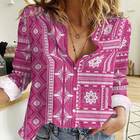 Fiji Masi All Pink Women Casual Shirt Tapa Pattern - Polynesian Pride